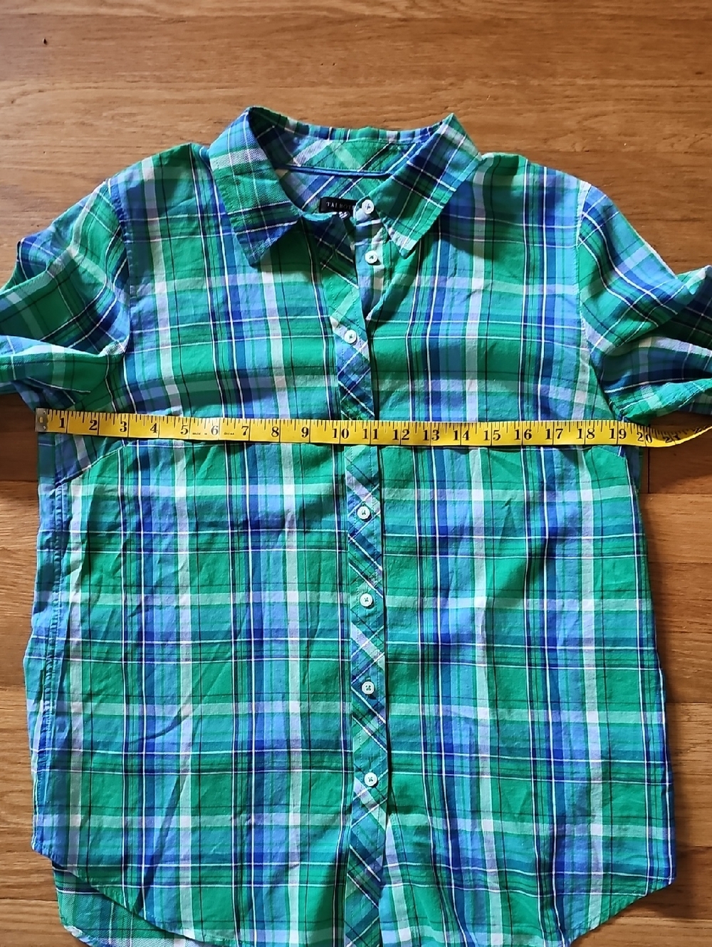 Talbot's Green Blue Plaid Long Sleeve Button Front Blouse Women's Size Medium - Picture 5 of 11